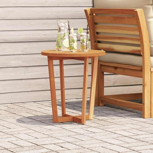 QJBSAVVA Gartenbeistelltisch Rund Ø55x60 cm aus Massivholz Akazie Robuster Outdoor Beistelltisch mit Kreuzfußdesign für Terrasse Balkon und Garten