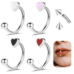 ZS 4 Stück Edelstahl Herzform Lippenpiercing Ringe Hoops Piercing, 16g C-förmig U-förmig Lip Rings, Knorpel Helix Ohrringe Innengewinde für Damen Herren