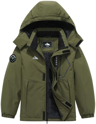 QUCOOM Boys' Waterproof Ski Jacket Winter Warm and Windproof Hooded Coat