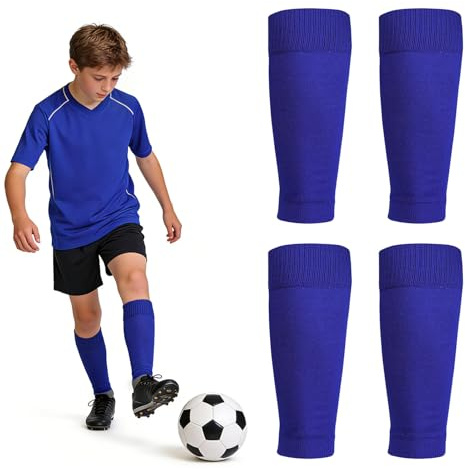 2 Paar Stulpen Kinder Fußball Stutzen, Blau Atmungsaktiv Schienbeinschoner Socken, Atmungsaktive Trainingssocken für Kinder Jungen/Mädchen Radfahren Laufen Basketball Fußball Stutzen