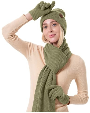 Mütze Schal Handschuhe Set Herren Damen Elegant Warm Kuschelig Unisex Wintermütze Strickmütze Touchscreen Mit Fleece Innen Rundschal Kaschmir Thermo Thermomütze Accessoires