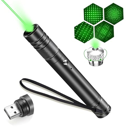 Lichamp Portable Long Distance Green Light Flashlight USB Teaching Flashlight Teaching & Presentation Torch for Outdoor Camping Night Hiking Cat Toy Classroom Astronomy Enthusiasts with Wrist Strap
