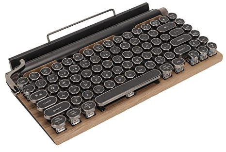 Luocute Teclado de Máquina de Escribir, Teclado Mecánico Bluetooth con Retroiluminación RGB y Teclas Redondas, Inalámbrico para Juegos de 83 Teclas con Interruptores Azules, para (Color Madera)