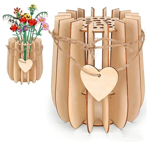 QIANSSE Handmade 3D Wooden Puzzle Vase Home Garden Decor Flower Vase | Premium Wooden Vase Suitable for Tulips, Roses, Daffodils and Various Flowers