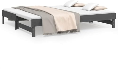 KKgypkn Tagesbett Ausziehbar Grau 2X(80x200) cm Massivholz Kiefer mit Lattenrost, Gästebett und Sofa für Wohnzimmer, Stabiles Tagesbett aus Massivholz, Vielseitiges Ausziehbett