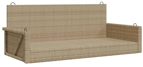Qnhdfrt Hängebank Gartenbank aus PE-Rattan, Schaukelbank für den Außenbereich, Outdoor Sitzbank mit stabilem Stahlrahmen, Beige, 119 x 56 x 48 cm