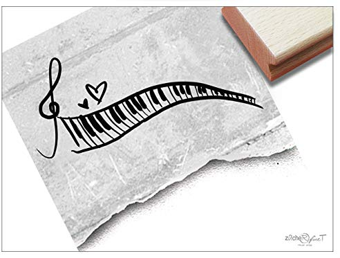 Stempel - Motivstempel Piano KLAVIATUR - Bildstempel Musikinstrument, Geschenk Kita Schule Beruf Hobby Karten Basteln Kunst Deko -zAcheR-fineT (groß ca. 29 x 66 mm)