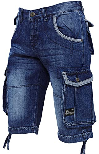 Crosshatch Mens Kanaster Denim Multipocket Cargo Designer Shorts[Dark Wash,36 Waist]