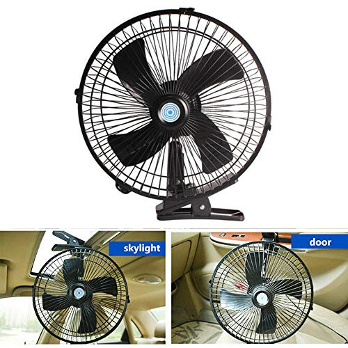 MASO Ventilateur de bureau électrique de 25,4 cm 12 V pour voiture, van, maison, rotation à 180°, 2 vitesses de flux d'air avec clip