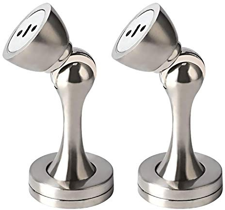 KOLAKO Magnetiskt Dörrstopp 2-Pack, Väggskydd, Golvmonterat, Borstad Finish, Dörrhållare, Mjuk Dörrfångare för Hemmakontor, Silver