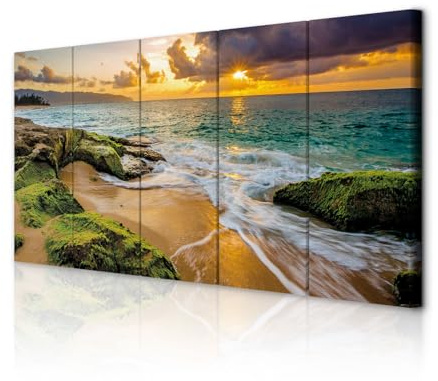 decomonkey Bilder Landschaft Meer 150x60 cm 5 Teilig Leinwandbilder Strand | Bild auf Leinwand, Wandbild, Kunstdruck, Wanddeko, Wohnzimmer, Wanddekoration, Natur