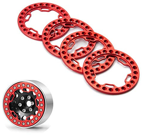 ZuoLan 4 Stück 1.9 Zoll Felge Felgenringe Beadlock Ersatz Rad Ringe für RC Felge 1:10 Crawler TRX4,SCX10,SCX10 ii,D90 Modell-Auto (Rot)