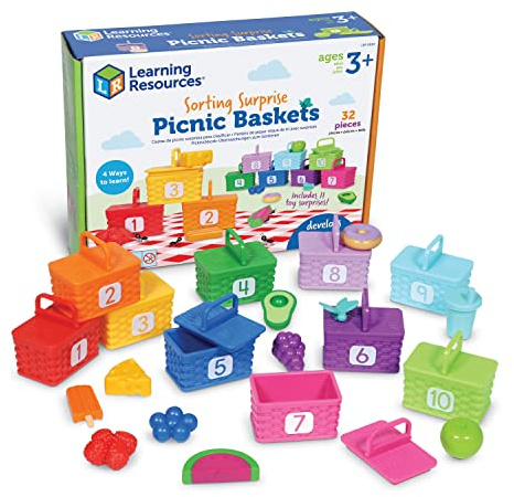 Learning Resources Sorting Surprise Picnic Baskets - Preschool Activities, Play Food for Toddlers, Color Sorting, Number Counter, Fine Motor Games, Birthday Gifts for Boys and Girls