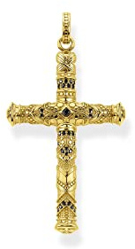 Thomas Sabo Kreuz-Anhänger mit Zirkonia aus 925er Sterling-Silber mit 750er Gelbgold Vergoldung, Höhe: 54mm, PE909-414-39