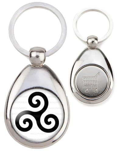 BADGMANIA | Porte Clés Métal Jeton de Caddie | Triskell Symbole Celte Celtique Breton Bretagne Noir Fond Blanc