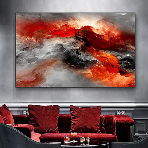 Rot Schwarz Wolke Abstrakte Kunst Ölgemälde Poster und Drucke auf Leinwand Moderne Kunst Wandbild Für Wohnzimmer Dekor 70x120 cm Rahmenlos
