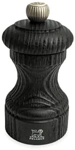 PEUGEOT - Molinillo de sal Bistro Nature Black 10 cm + sal - Ajuste clásico de grado de molienda - De madera reciclada con sello PEFC - Negro