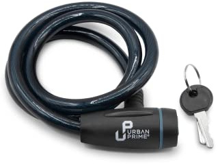 Urban Prime Security Cable lock with key, lucchetto antifurto per bici e monopattini, lucchetto con chiave, cavo da 102 cm, Colore ottanio