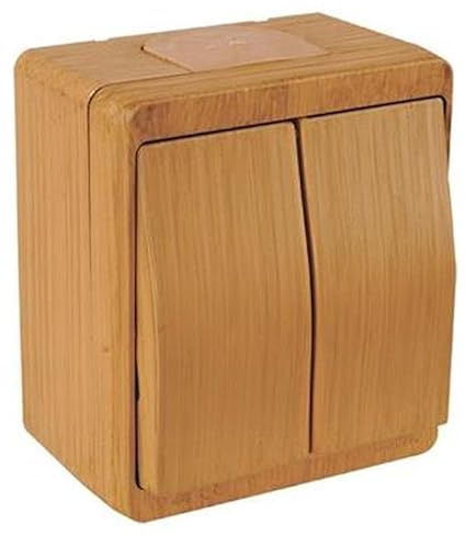 Interruttore a parete a 2 ingressi (on/off), interruttore seriale, effetto legno, colore legno, imitazione pera, IP44, adatto per ambienti umidi, mutlusan, serie AP NEMLIYER