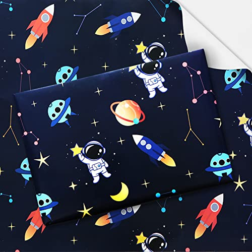 Geburtstag Geschenkpapier für Kinder, Jungen, Mädchen, 6 Stück Geschenkpapier Weltraum für Geburtstag, Babyparty, Kindergarten-Party, 50 x 70 cm pro Blatt
