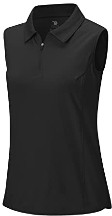 Rdruko Womens Summer 1/4 Zip Neck Sleeveless Polo | Ladies Lightweight Golf Tennis Polos T Shirts Breathable Quick Dry Outdoor Casual Work Sports Running Gym Tank Tops