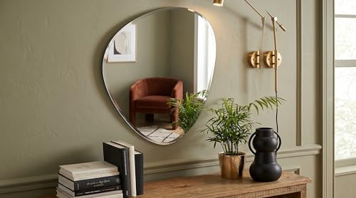 Biznest Frameless Asymmetric Decorating Mirror - Irregular Shape Beveled Wall 50X70Cm Pebble Silver for Living Room, Bedroom, Bathroom (Design 843)