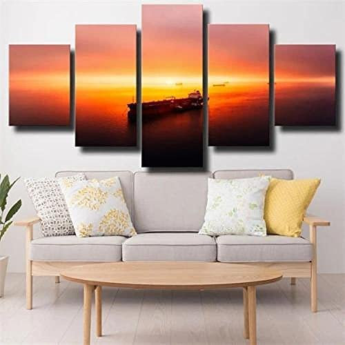 Home Decor Leinwanddruck Poster 5 Stück Ozean-Sonnenuntergang-Landschaft Ohne Rahmen: 150 X 100 Cm Wandkunst Yacht Moderne Kunstwerke Bilder Gemälde Für Wohnzimmer Schlafzimmer Esszimmer Büro Kinderz