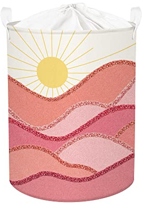 Clastyle 63L Paniere a Linge Sale pour Fille Femme Soleil Bohême Panier Rangement Rose Grand pour Jouets Vêtements, 40x50 cm