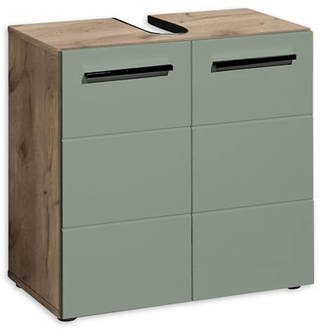 36-565-EY WBU Waschbeckenunterschrank VISTA Badschrank unter das Becken in Viking Oak / Schilf Grün ca. 60 x 62 x 31 cm
