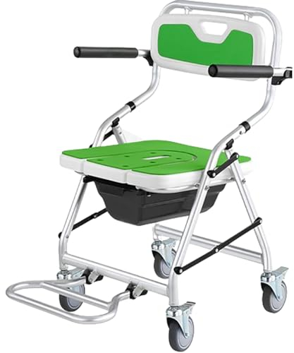 Fahrbarer Toilettenstuhl Nachtstuhl,Toilettenstuhl Faltbar für Senioren,Duschstuhl mit Rollen,Toilettenstuhl für Senioren mit Rollen,für Patienten Behinderte und Schwangere A