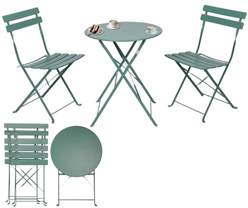 Albatros Bistroset 3-teilig Grün – Bistrotisch mit 2 Stühlen – klappbare Stühle und Tisch aus robustem Metall – optimal als Balkonmöbel Set oder Gartenmöbel in modernem Design