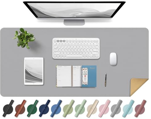 BLESWIN Leder-Schreibtischunterlage, Rutschfeste Große Mausunterlage, Computer- und Laptop-Matte, Schreibtisch-Schreibtischmatte für das Schreiben, Schreibtisch-Blotter-Pads Dekor (Hellgrau, 90x43CM)
