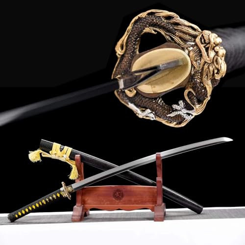 103cm Hochgeschwindigkeits stahl katana,Rein Kupfer gefeierter Handschutz mit Gold- und Silbervergoldung Anzug,gro?e Lackscheide aus massivem Holz mit gelbem Zierseil,echte Samurai-Schwert für Gifts