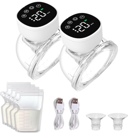 Wearable Portable Electric Breast Pump for Baby, 2Pcs Smart Double Breast Pump, 3 Modes & 9 Levels Quiet Breastfeeding,2PCS