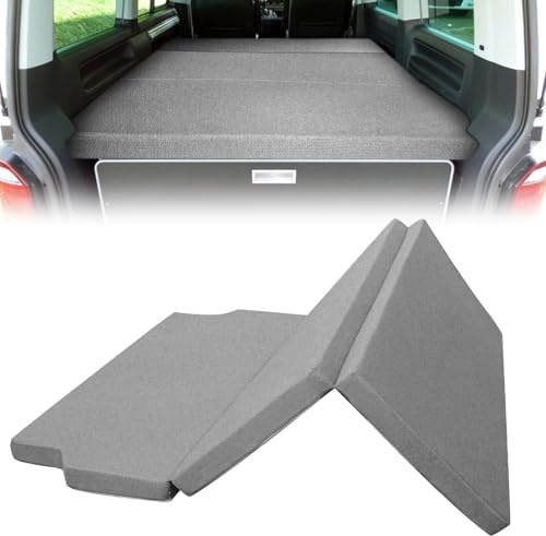 Opaltool Colchón Plegable Compatible con VW T4 T5 T6 T6.1 California Beach Caravelle Transporter, 185x148x8 cm Colchoneta de Espuma con Cremallera y Funda Lavable para Viajes y Camping (Gris)