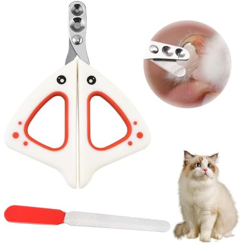 Krallenschere Katzen,Krallenschere Katzen mit Schutz, Katzenkrallen Schneider mit 2mm&4mm Loch,Katzen Nagelschere Profi Krallenschneider Cat Nail Clipper für Kleine Hunde Welpen Katzen Mit Datei(Weiß)