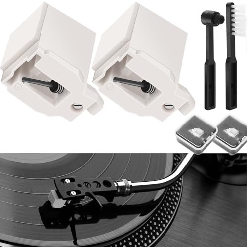 2+2Pack Record Player Needle Replacement for ATN3600L, Windspeed Turntable Stylus Compatible with Audio-Technica AT-LP60X, AT-LP60XBT, and AT-LP60XBT-USB Vinyl Record Player with 2 brush