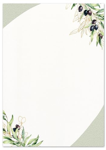 20 ark brevpapper OLIVENTWEIGE DIN A4 (210 x 297 mm), 90 g/m² meny