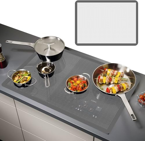 BEELUKY Große Induktion Schutzmatte 80x52cm Induction Cooker Silikonmatte Silikon Induktionskochfeld Schutzmatte Multifunktionale Silikonmatten Kochfeld-Kratzschutz für Induktionsherd(Weiß)