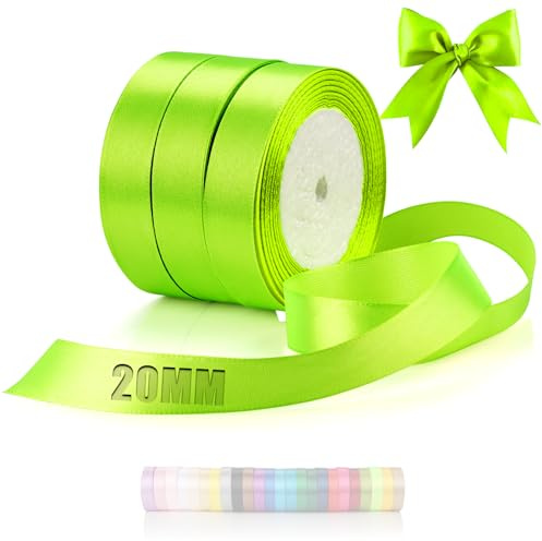 TXXATX 66m Schleifenband Neongrün Satinband Deko 20mm Geschenkband Breit | Ribbon Band Neongrün, für Hochzeit, Stoff Geschenk, Taufe, Geburtstag, Geschenkverpackung, Weihnachtstischdeko