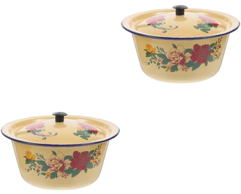 OKUMEYR Set Di 2 Ciotole in Smalto Vintage Contenitore Per Di Strutto Ciotole Per Mescolare Con Coperchi Bacinella in Smalto Retrò Per Contenitore Per Da Cucina