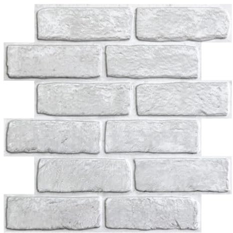 Commomy 10 Piezas Paneles de Pared 3D Efecto Ladrillo de Piedra, 30 x 30 cm, Blancos, Autoadhesivo, PVC Papel Tapiz 3D Paneles Decorativos, para Salón, Dormitorio, Cocina