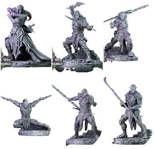 TYL | Dark Elves - Melee | Gray Unpainted Miniature Fantasy Miniatures for War Gaming, RPG 32mm - Scale Figures, Detailed Tabletop Boardgame Accessories, Realistic 3D Miniature (Combo Pack)