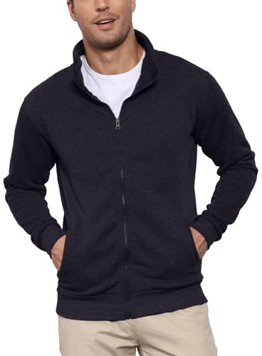 LAOARA Herren Sweatjacke Pullover Hoodie Sweatshirt ohne Kapuze mit Reißverschluss Zipper Fleecejacke Schwarz 2XL