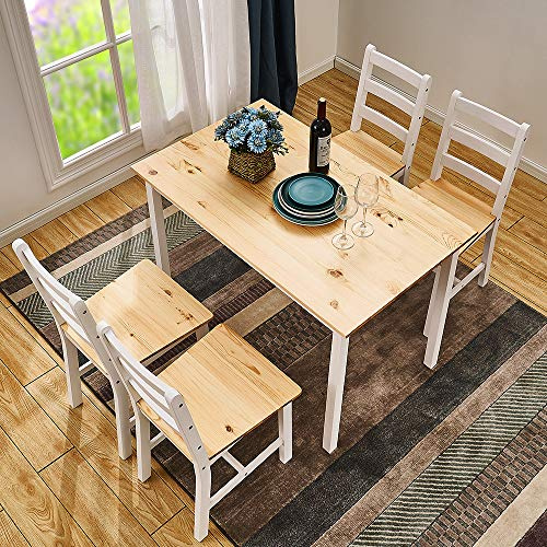 Panana Solid Wooden Pine Dining Table and Chairs Set Dining Kitchen Home Furniture (Natural, With 4 Chairs)