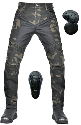SHAIYOU Motorrad Schutzhose Herren Motorradtarnjeans Atmungsaktiv Verschleißfest Mit 2 Paar Hüft- Und Knieschützern Herausnehmbare Pads (Green,L)