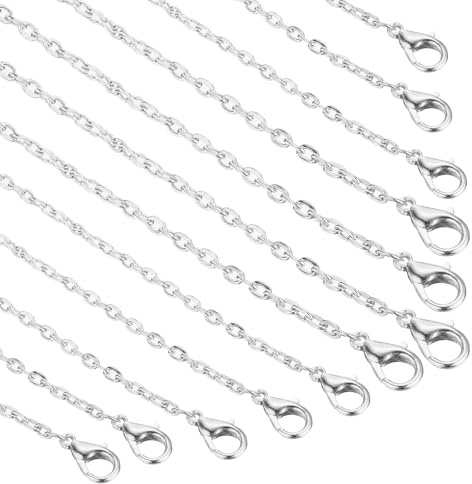 sourcing map 20 Necklace Chains Bulk 2.5mm Silver Plated 20Pcs | Cable Chains with Lobster Clasps for Jewelry Making