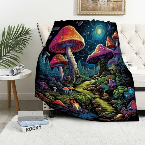 Firmiso Mushroom Throw Blanket, Mushroom Gifts for Women, Soft Vintage Lightweight Novelty Fleece Home Decor for Couch, Sofa, Bed and Living Room, 40x50 Inches