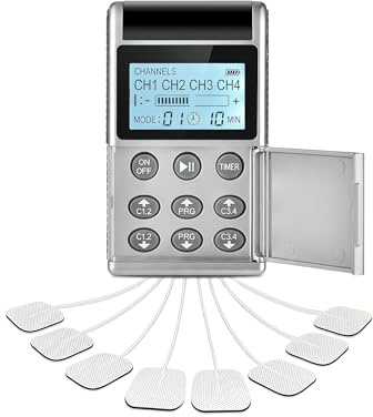 HMYILY TENS Machine 4 Channel 8 Pads Rechargeable for Back Pain