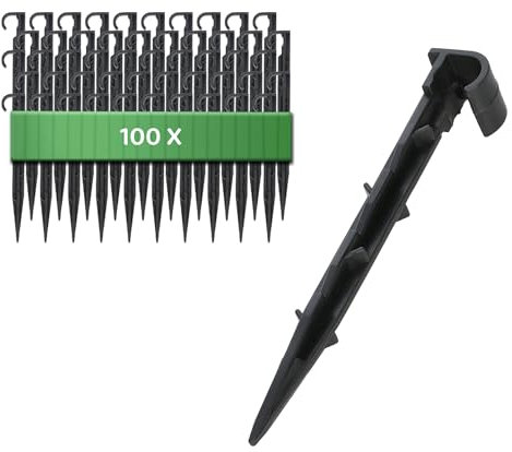 GARDENIX Garden Hose Anchor Pack of 100 - Mounting Anchor for Drip Hose Ground Spike Irrigation - Diameter 16 mm - Pearl Hose Plug Fork Stable and Shatterproof, Long Durability, Ground Anchor